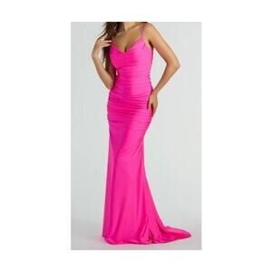 Jamie Formal Neon Pink Fitted Cowl Neck Mermaid Long Dress Sz XS